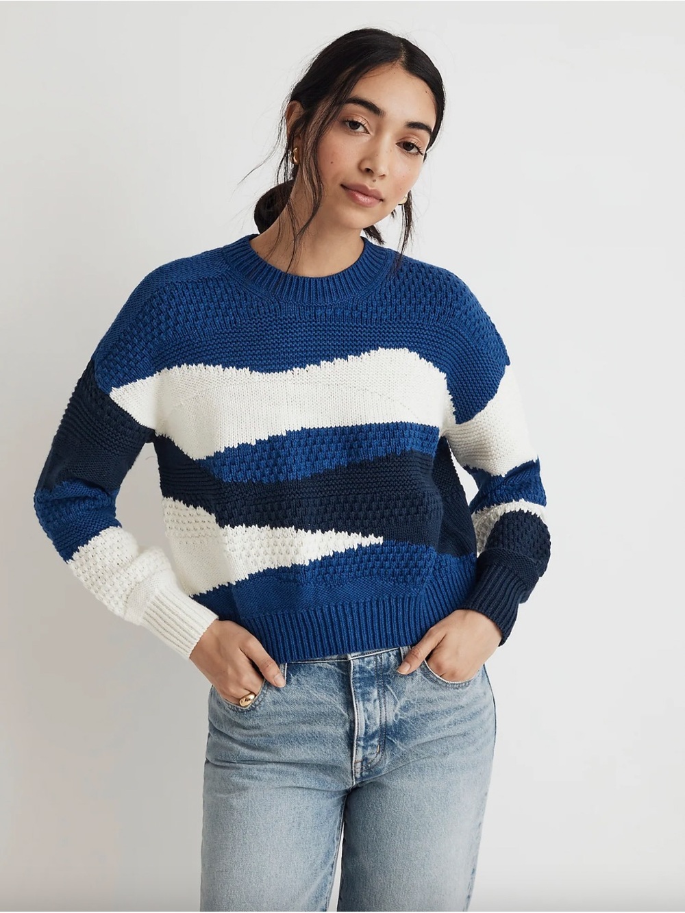 Madewell Landscape Colorblock Chunky Knit Sweater Blue White Navy Size S